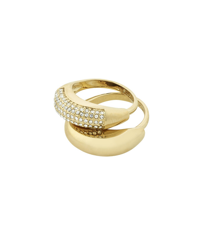 Pilgrim LEARN recycled crystal rings 2-in-1 set gold-plated 142322004