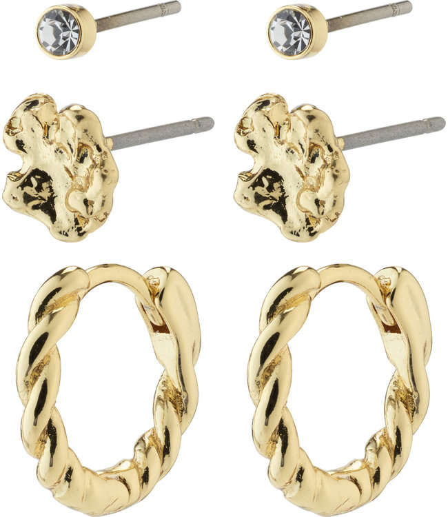 Pilgrim EMANUELLE recycled earrings 3-in-1 set gold-plated 692312033
