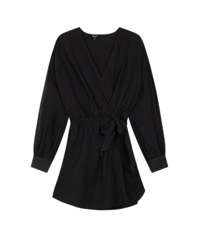 Alix the Label Woven linen look wrap dress black