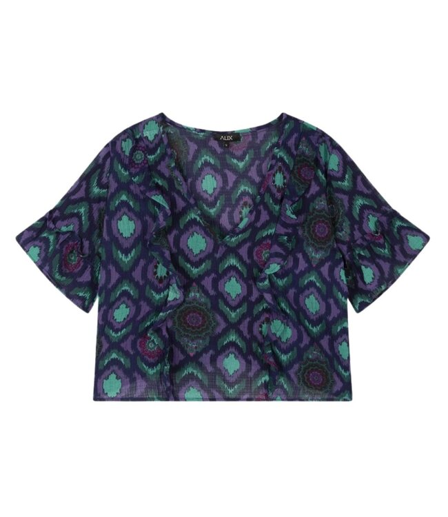 Alix the Label Woven ikat ruffle top blue purple