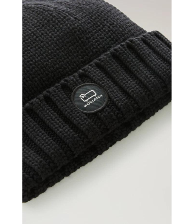Woolrich Merino wool logo beanie black