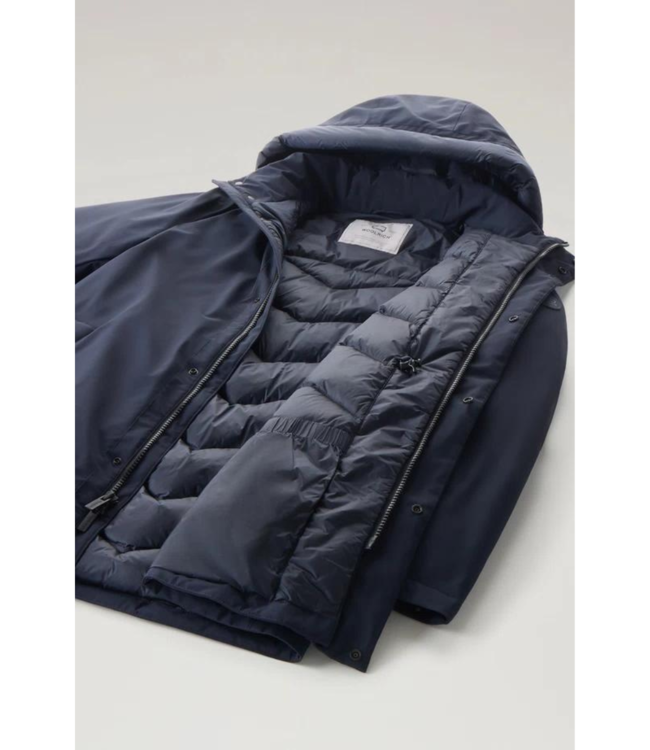 Woolrich Mountain stretch parka melton blue