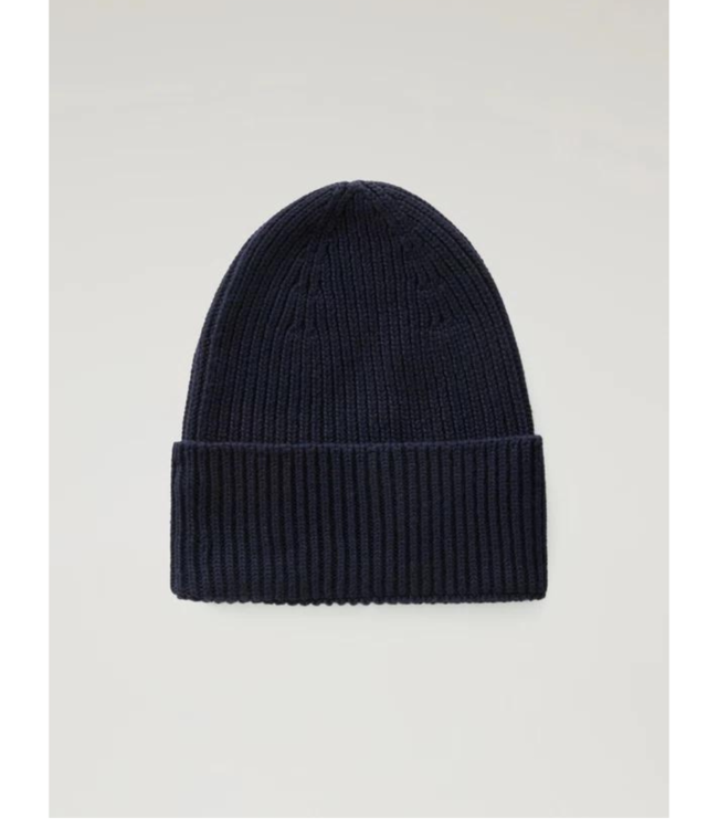 Woolrich Merino wool ribbed beanie melton blue