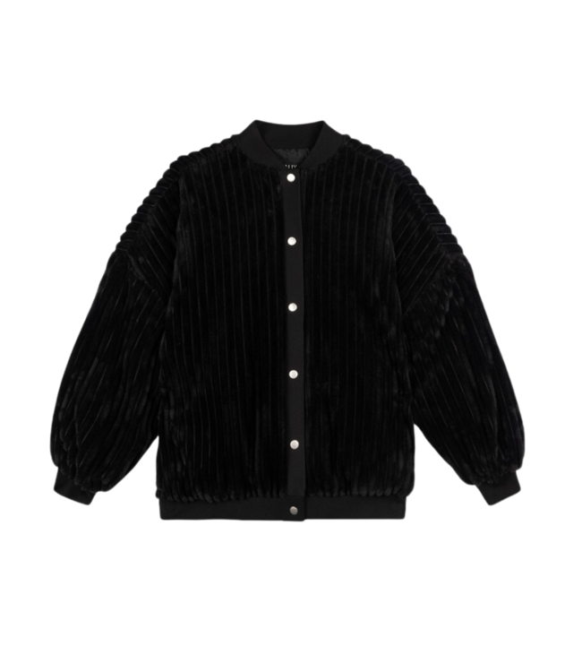 Alix the Label Rib fur bomber jacket black