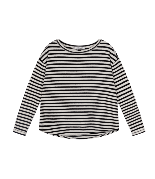 10Days Longsleeve tee linen stripes ecru/black 20-774-4201-3006