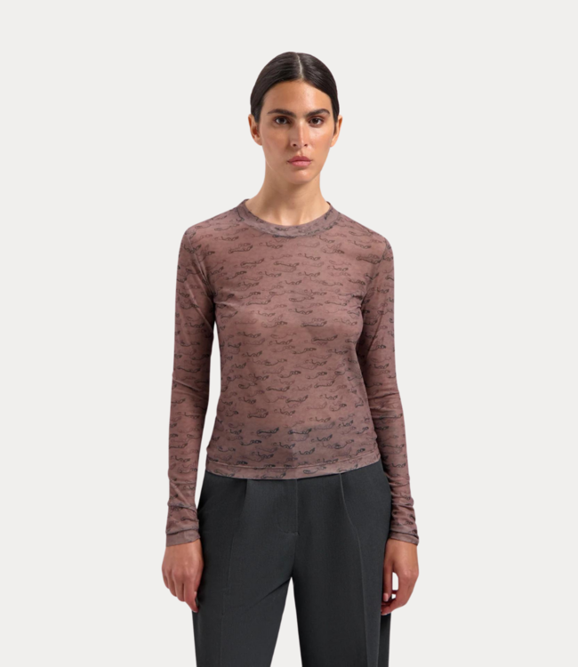 Olaf wind aop top ls brown W180106-BROWN