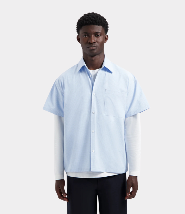 Olaf Boxy mini check shirt surf blue M210302-SURF BLUE
