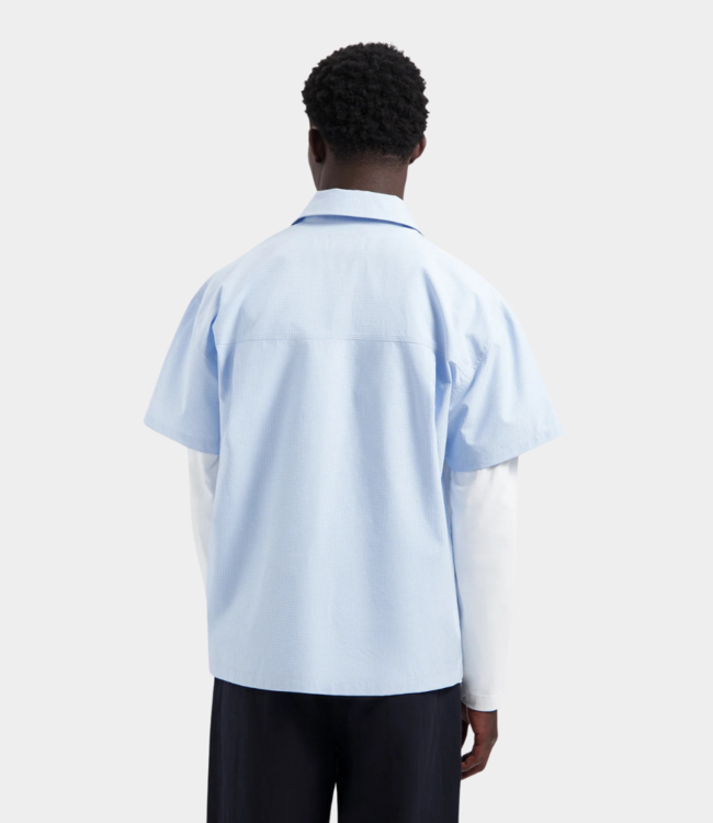 Olaf Boxy mini check shirt surf blue M210302-SURF BLUE