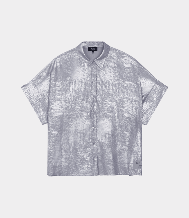 Alix the Label Foil twill blouse silver – Trendy blouse met eigentijdse