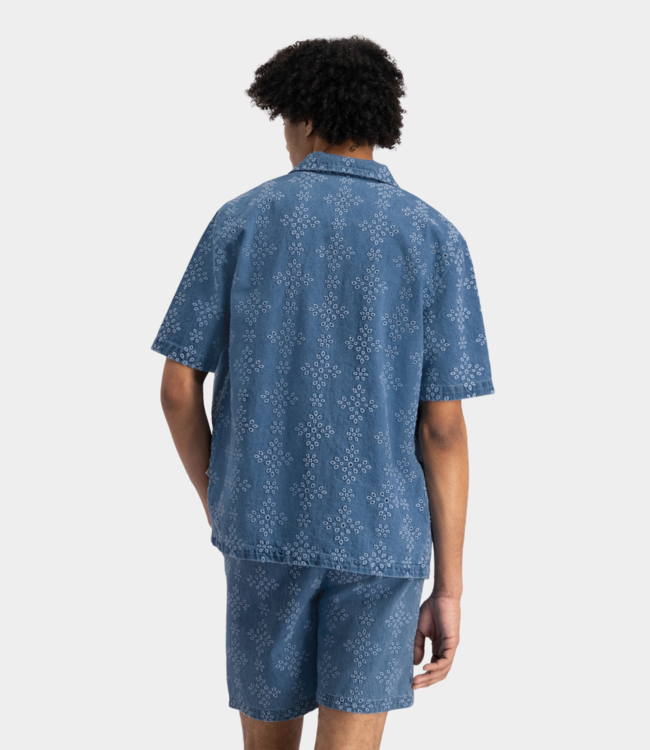 Law of the Sea alpha embroidered shirt denim blue LAW-10190-306