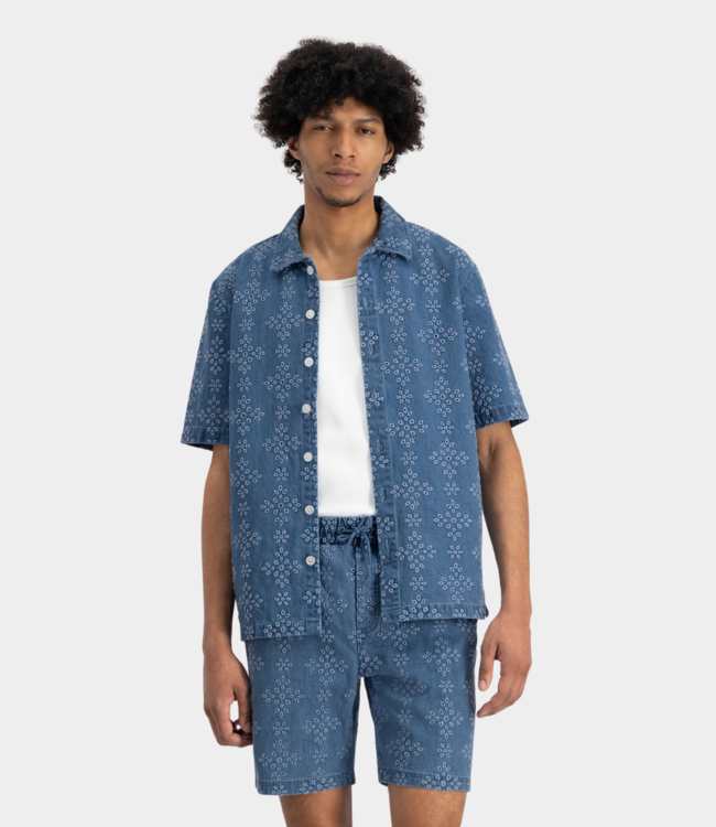 Law of the Sea alpha embroidered shirt denim blue LAW-10190-306