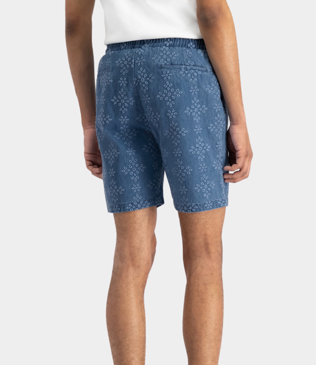 Law of the Sea alkyoni embroidered short denim blue LAW-10189-306