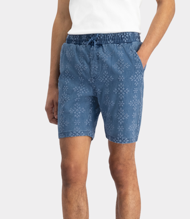 Law of the Sea alkyoni embroidered short denim blue LAW-10189-306