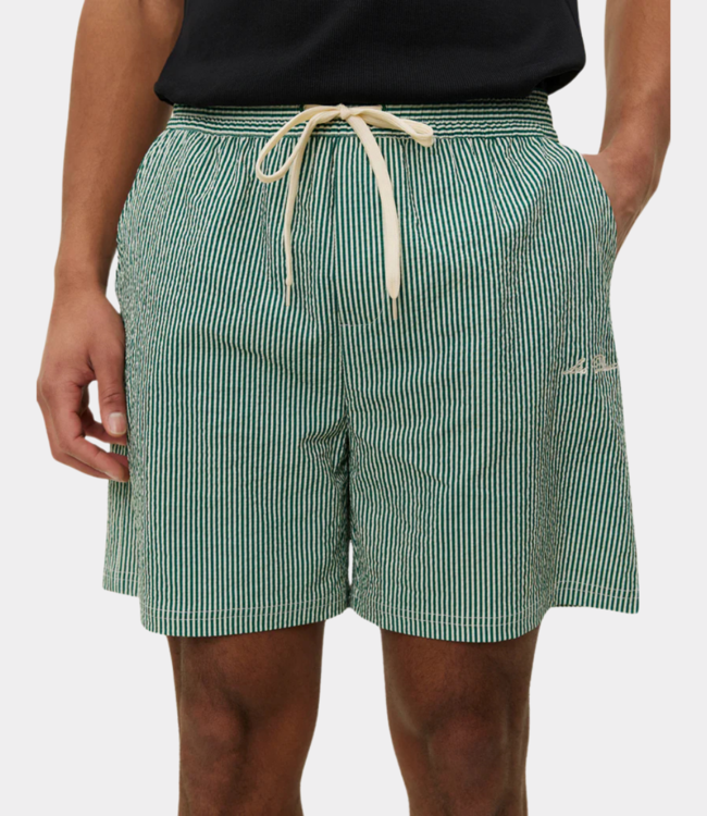 Les Deux stan stripe seersucker swimshorts evergreen 1000161-572