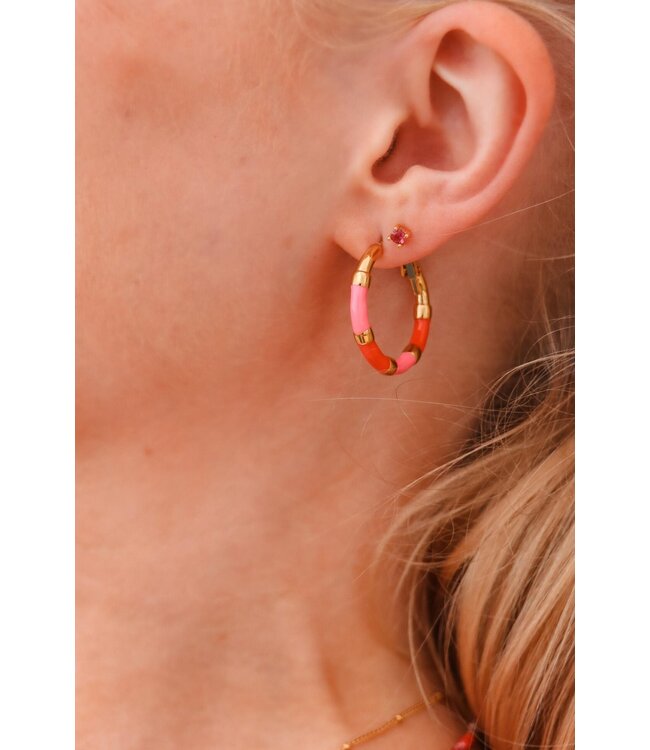 Label Kiki Magenta stone gold earrings KZ1151-GOLD