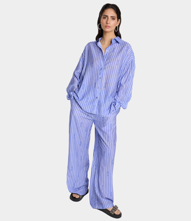 Alix the Label crinkled striped blouse lavender – Trendy blouse met eig