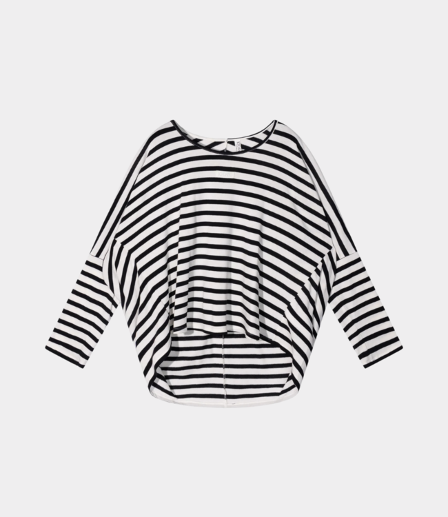 10Days Loose long sleeve tee modal stripes ecru/black 20-776-5203-3006