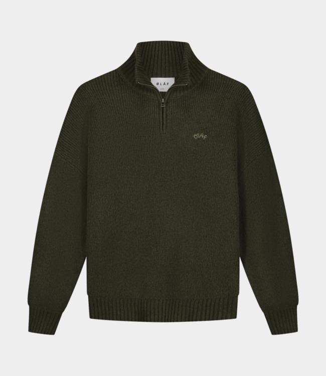 Olaf signature knitted zip mock olive night M220707-OLIVE NIGHT