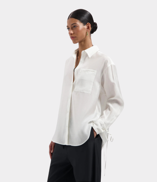 Olaf Semi-sheer tie detail shirt off-white W220303-OFF-WHITE
