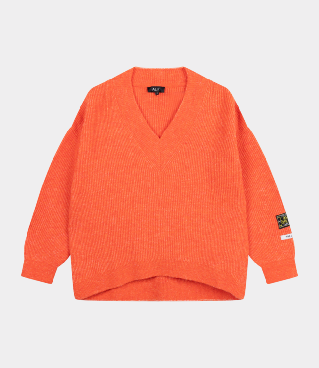 Alix the Label V neck knit pullover orange – Zachte knit voor dagelijks