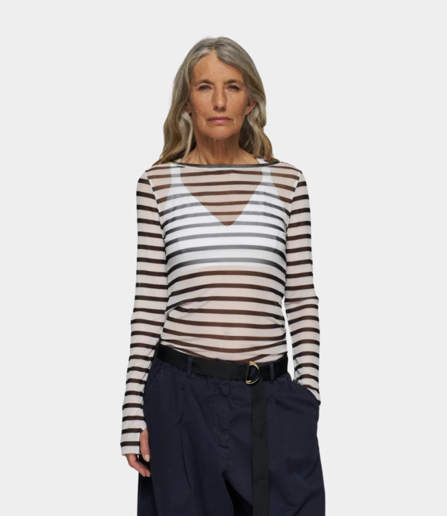 10Days mesh tee stripes ecru/black 20-770-5203-3006