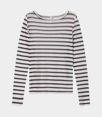 10Days mesh tee stripes ecru/black
