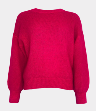TWNS long-sleeved round-neck sweater neon pink