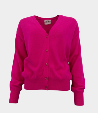 TWNS long-sleeved v-neck buttoned cardigan neon pink