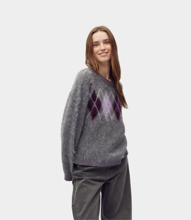 MbyM Chaina-m brush argyle knit dark grey melange 66920754-671