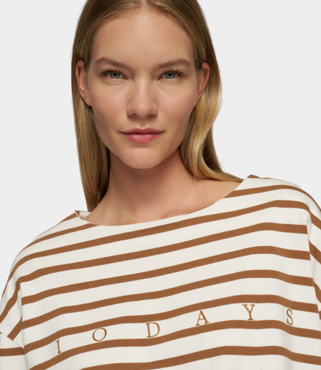 10Days Boat neck top stripes ecru/suede 20-775-5204-3071