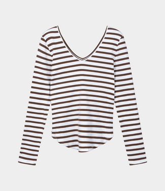 10Days V-neck ballet top stripes white/dark truffle