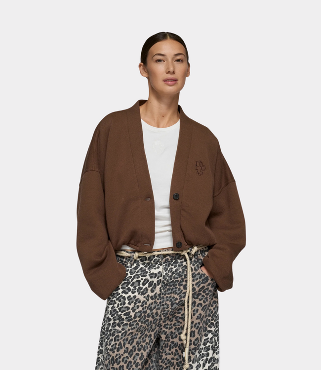 10Days Cropped baseball cardigan dark truffle