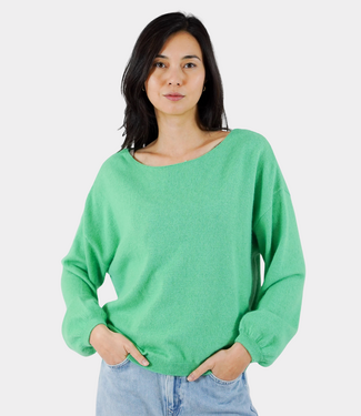 TWNS puffed sleeves boat neck jumper grass green