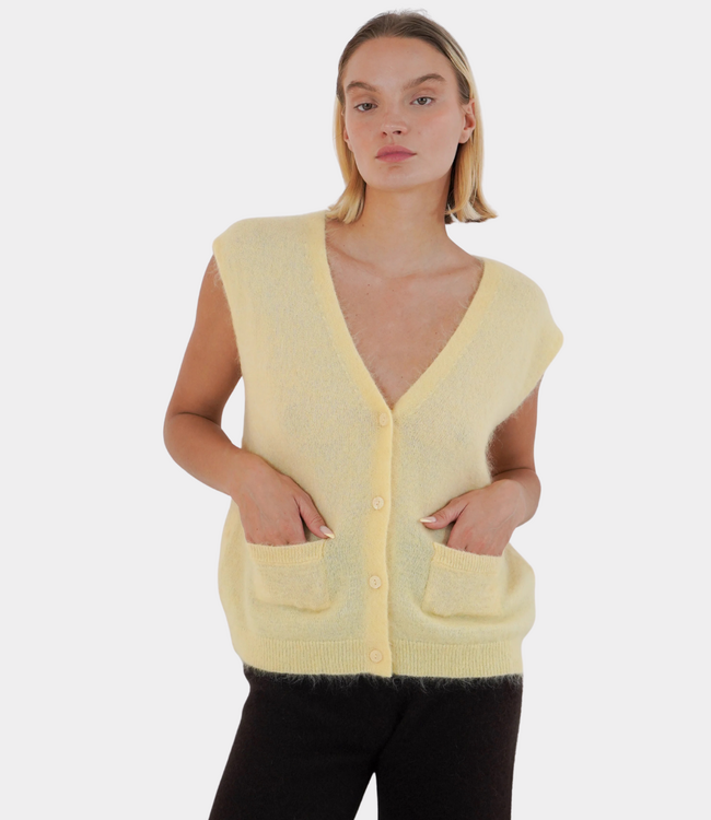 TWNS sleeveless cardigan butter yellow