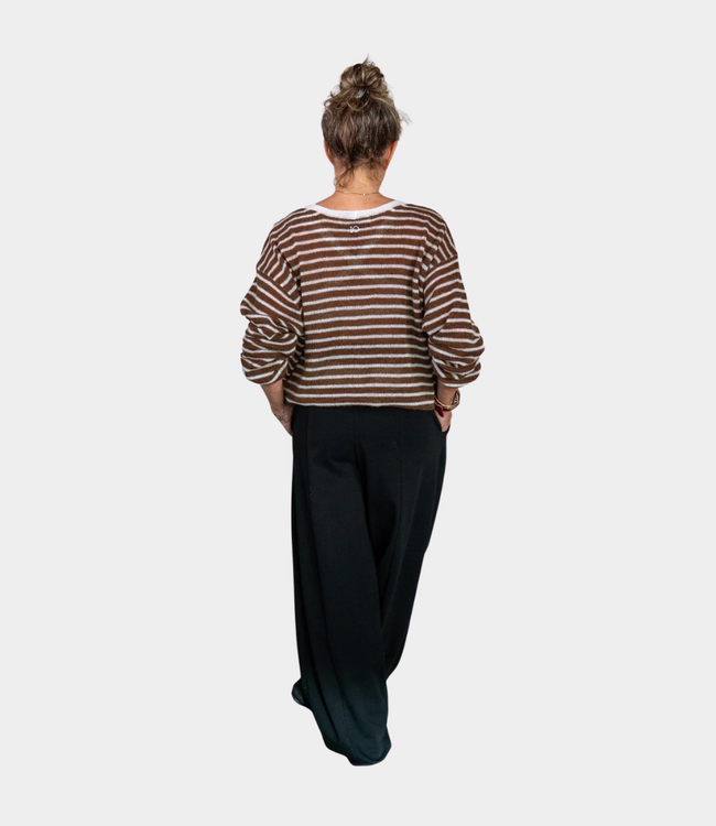 10Days Thin v-neck knit sweater dark truffle/ecru