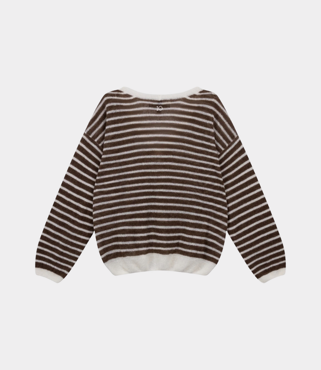 10Days Thin v-neck knit sweater dark truffle/ecru
