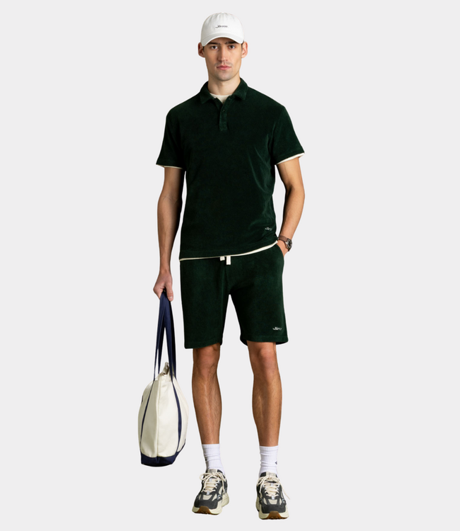 Mercer Green Terry Toweling Polo in Soft Towelling Fabric