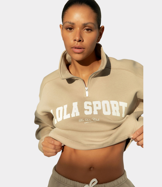 The Lola Club Jayla half zip sweat sand
