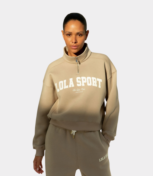 The Lola Club Jayla half zip sweat sand