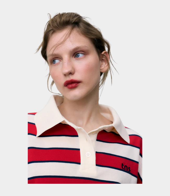 The New Society Acacia polo tulip red midnight stripes