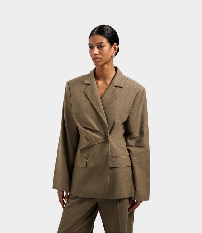 Olaf Asymmetric linen blazer taupe