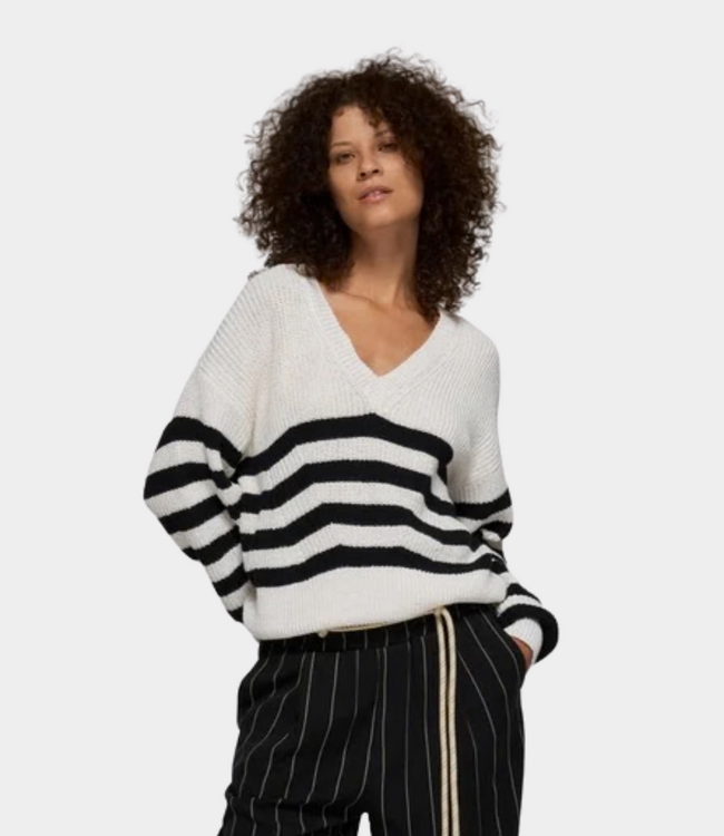 10Days V-neck rib knit sweater ecru