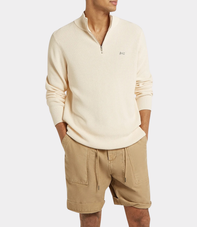 Denham scissor knitted half zip skc antique white