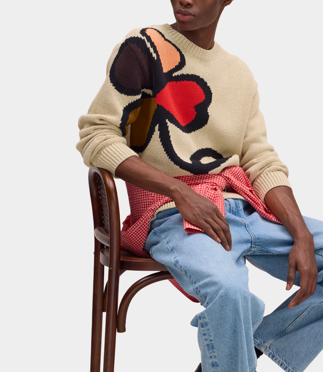 NN.07 Todd Knit Sweater Ecru – Organic Cotton Intarsia Knit