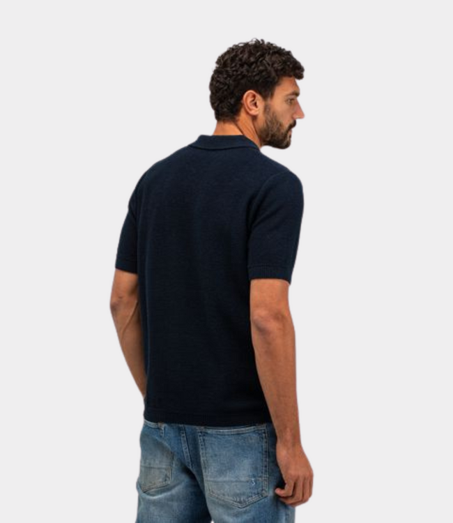 Butcher of Blue Boucle Knit Polo Alaska Blue