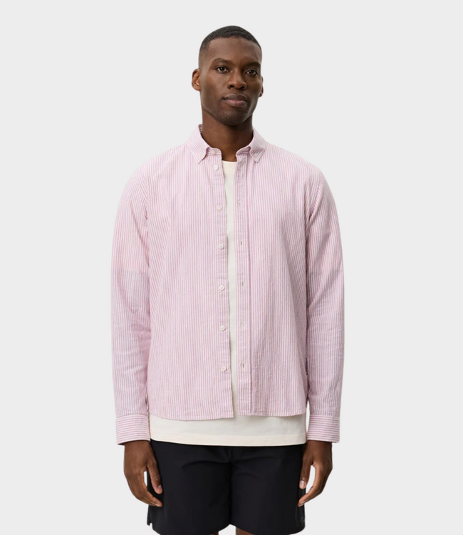 Les Deux konrad stripe cotton linen shirt crocus pink