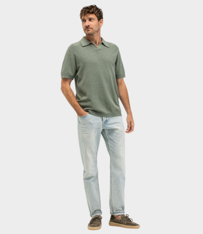 Butcher of Blue Boucle Knit Polo Jade Green