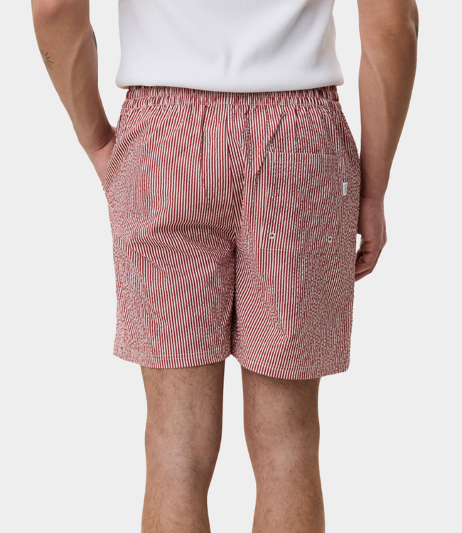 Les Deux stripe seersucker swim shorts rhubarb red
