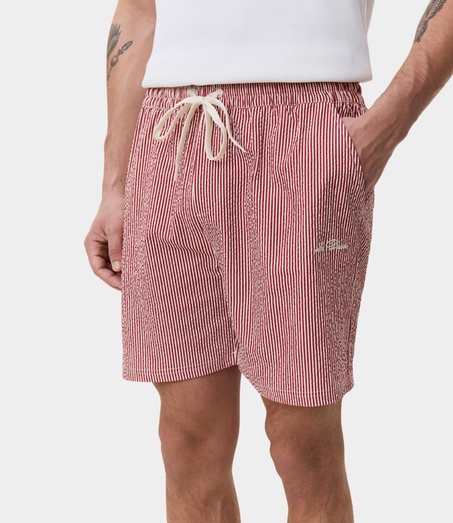 Les Deux stripe seersucker swim shorts rhubarb red