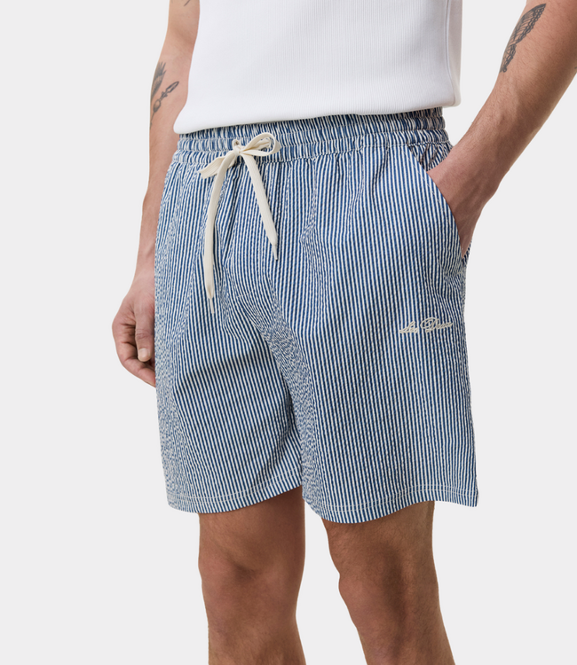 Les Deux stripe seersucker swim shorts dark denim blue